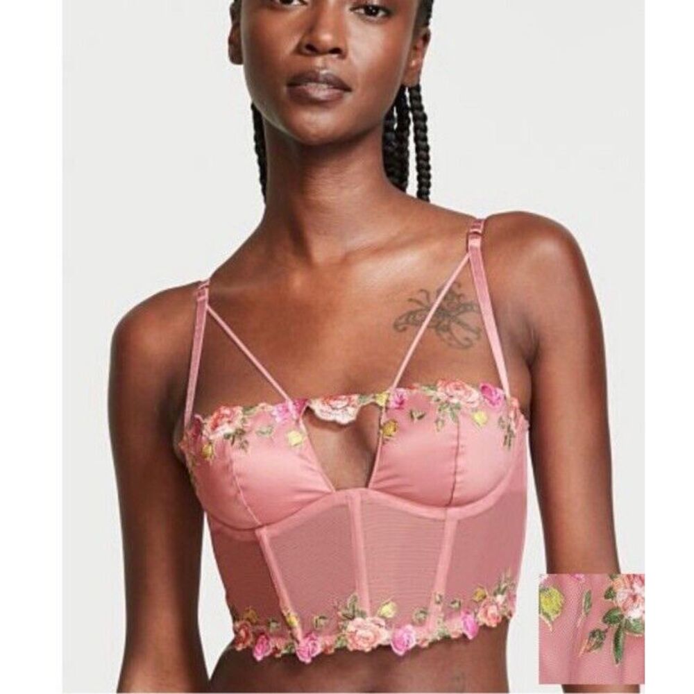 NWT Victoria's Secret‎ Embroidered Corset Top Sz M Dusty Rose Pink Floral $89